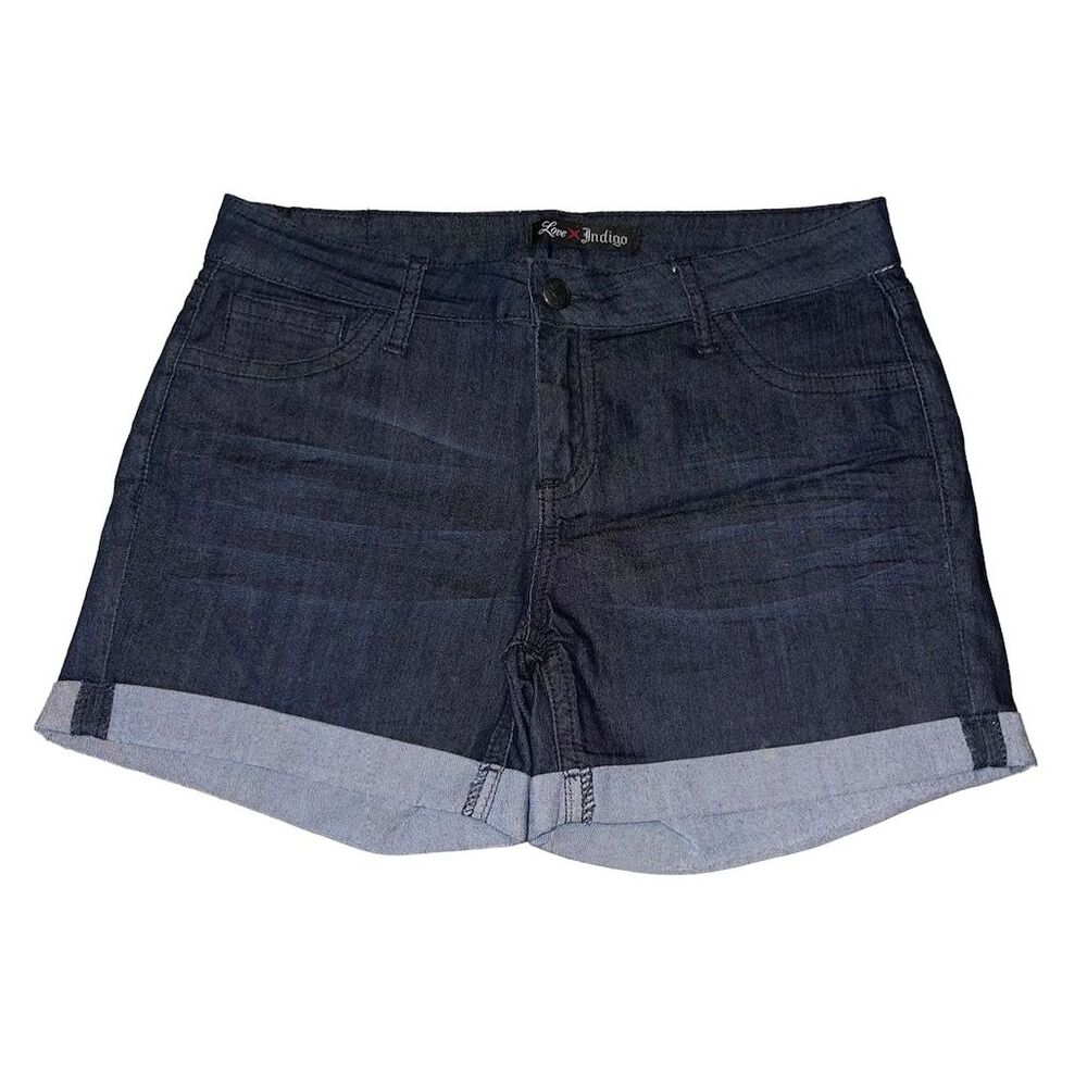 Love Indigo Women's Dark Wash Denim Rolled Cuff Shorts Size 8